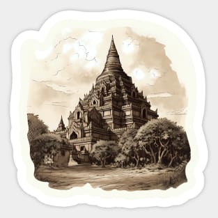 Vintage illustration of Bagan, Myanmar Sticker